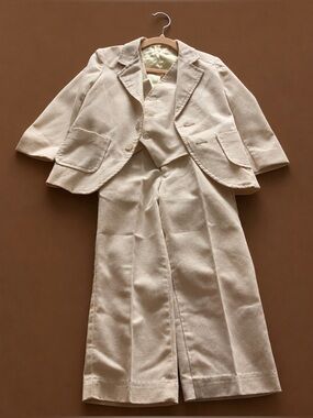 Vintage 60s Children's Cream Three-Piece Formal Linen Suit